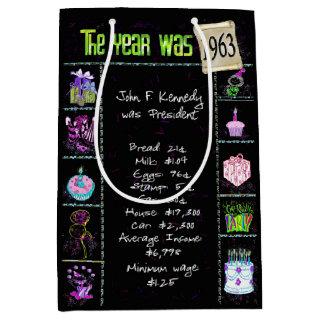 Birth Year 1963 Fun Trivia On Black  Medium Gift Bag