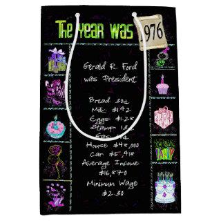 Birth Year 1976 Fun Trivia On Black    Medium Gift Bag