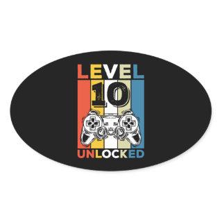 Birthday 10th Level Unlocked 10 Gaming Vintage Oval Sticker