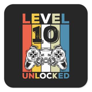 Birthday 10th Level Unlocked 10 Gaming Vintage Square Sticker