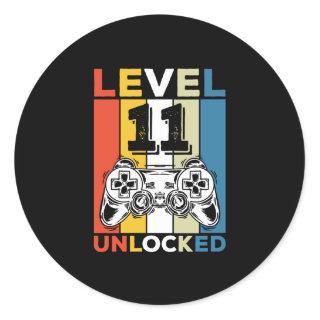 Birthday 11th Level Unlocked 11 Gaming Vintage Classic Round Sticker