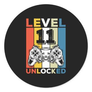 Birthday 11th Level Unlocked 11 Gaming Vintage Classic Round Sticker