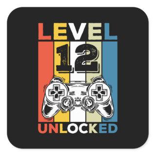 Birthday 12th Level Unlocked 12 Gaming Vintage Square Sticker