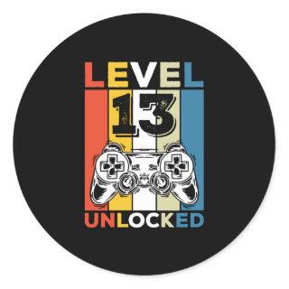 Birthday 13th Level Unlocked 13 Gaming Vintage Classic Round Sticker