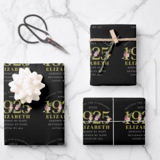 Birthday 1925 Black Gold Floral Personalized  Sheets
