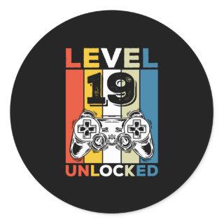 Birthday 19th Level Unlocked 19 Gaming Vintage Classic Round Sticker