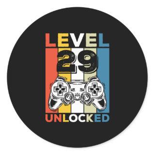 Birthday 29th Level Unlocked 29 Gaming Vintage Classic Round Sticker