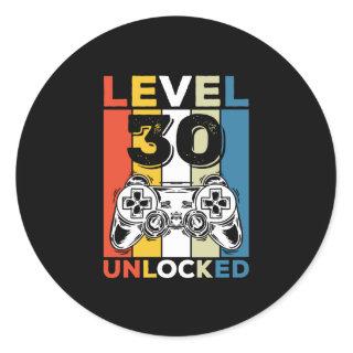 Birthday 30th Level Unlocked 30 Gaming Vintage Classic Round Sticker