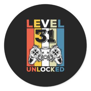 Birthday 31st Level Unlocked 31 Gaming Vintage Classic Round Sticker