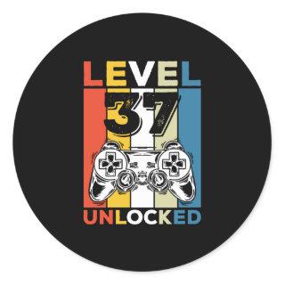 Birthday 37th Level Unlocked 37 Gaming Vintage Classic Round Sticker