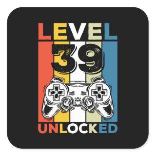 Birthday 39th Level Unlocked 39 Gaming Vintage Square Sticker