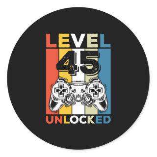 Birthday 45th Level Unlocked 45 Gaming Vintage Classic Round Sticker