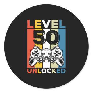 Birthday 50th Level Unlocked 50 Gaming Vintage Classic Round Sticker