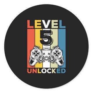 Birthday 5th Level Unlocked 5 Gaming Vintage Classic Round Sticker