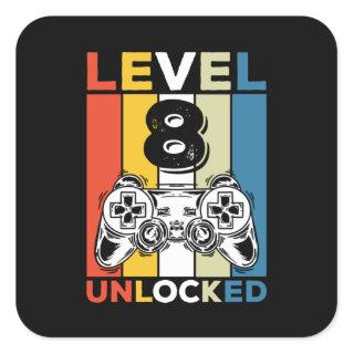 Birthday 8th Level Unlocked 8 Gaming Vintage Square Sticker