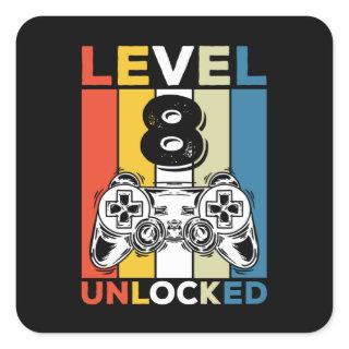 Birthday 8th Level Unlocked 8 Gaming Vintage Square Sticker