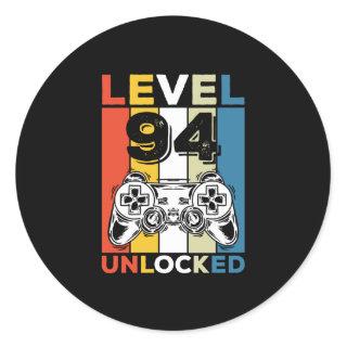 Birthday 94th Level Unlocked 94 Gaming Vintage Classic Round Sticker