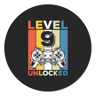 Birthday 9th Level Unlocked 9 Gaming Vintage Classic Round Sticker