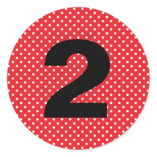 Birthday Age Red with White Polka Dots Classic Round Sticker