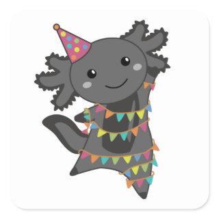 Birthday Axolotl Garland Square Sticker