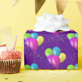 Birthday Balloons with confetti on purple