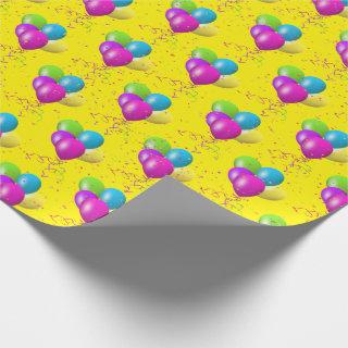 Birthday Balloons with confetti on yellow