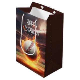 Birthday Baseball On Fire Medium Gift Bag