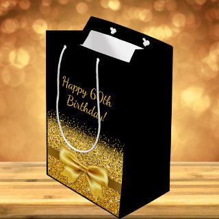 Birthday black gold elegant monogram medium gift bag