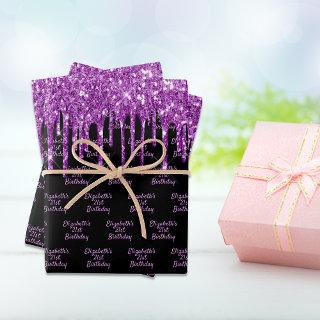 Birthday black purple glitter drips name glam  sheets