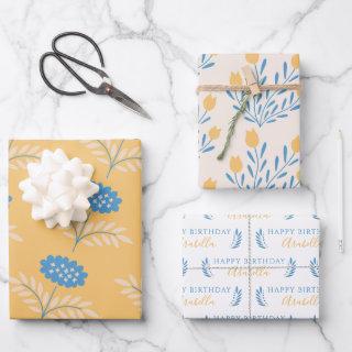 Birthday Blue and Orange Floral Wrapping Sheets
