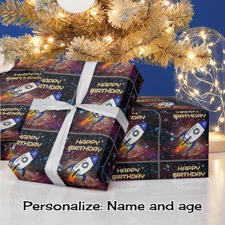 Birthday blue rocket custom name and age