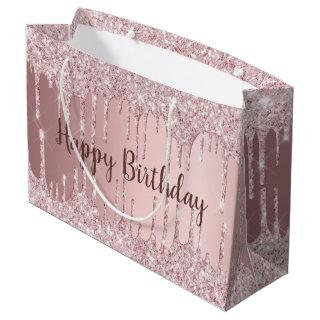 Birthday blush pink glitter drips glamorous large gift bag
