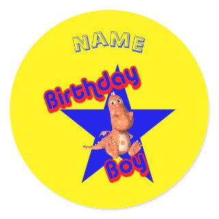 Birthday Boy Cute Dinosaur Personalized Classic Round Sticker