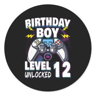 Birthday Boy Level 12 Unlocked Video Game 12th Classic Round Sticker