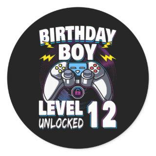 Birthday Boy Level 12 Unlocked Video Game 12th Classic Round Sticker