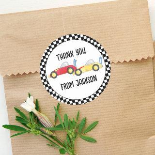 Birthday Boy Simple Race Car Whimsical Thank You Classic Round Sticker