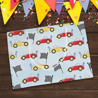 Birthday Boy Whimsical Race Cars Cute Pattern Large Gift Bag