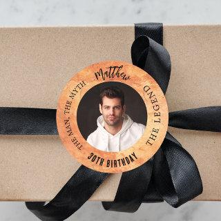 Birthday brown terracotta photo man myth legend classic round sticker