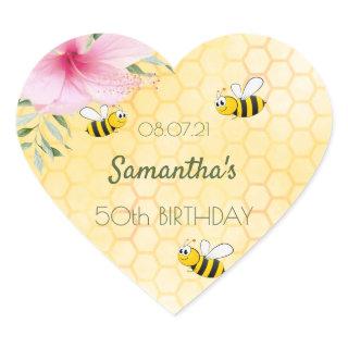 Birthday bumble bees honeycomb monogram heart sticker