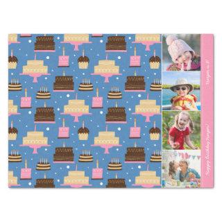 Birthday Cake Pattern Custom Name + Greeting Photo Tissue Paper