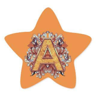 Birthday-Capital Monogram -letter A Star Sticker