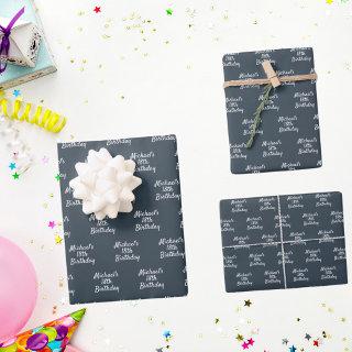 Birthday charcoal gray white name script  sheets