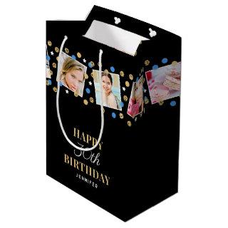 Birthday Confetti Custom Name Photo Collage Blue Medium Gift Bag