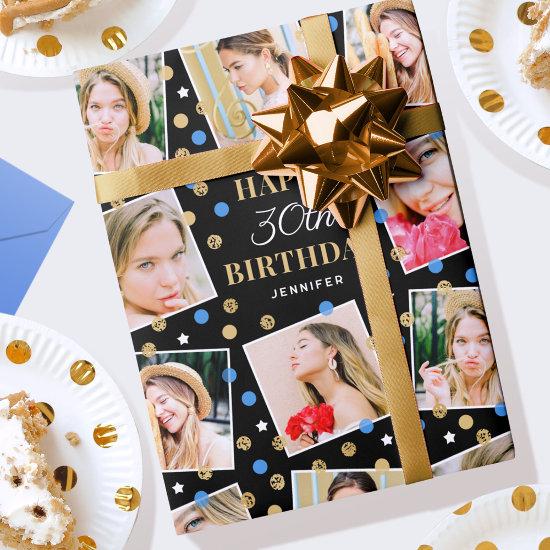 Birthday Confetti Custom Name Photo Collage Blue