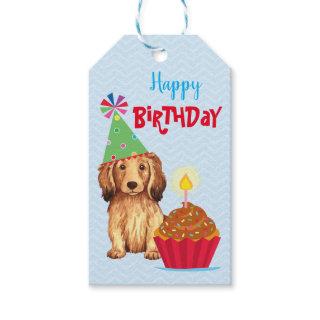 Birthday Cupcake Longhaired Dachshund Gift Tags