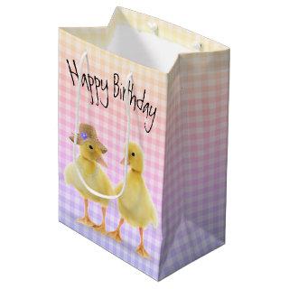 Birthday Ducklings On Ginhgam Medium Gift Bag