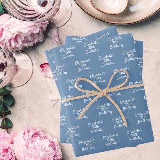 Birthday dusty blue white name  sheets