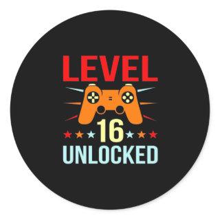 Birthday Gift | Level 16 Unlocked Gamer Classic Round Sticker