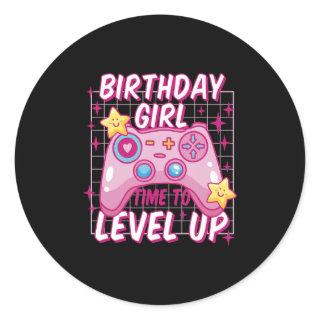 Birthday Girl Time to Level Up Video Game Birthday Classic Round Sticker