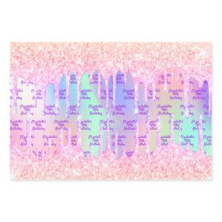 Birthday holographic pink glitter drips name  sheets